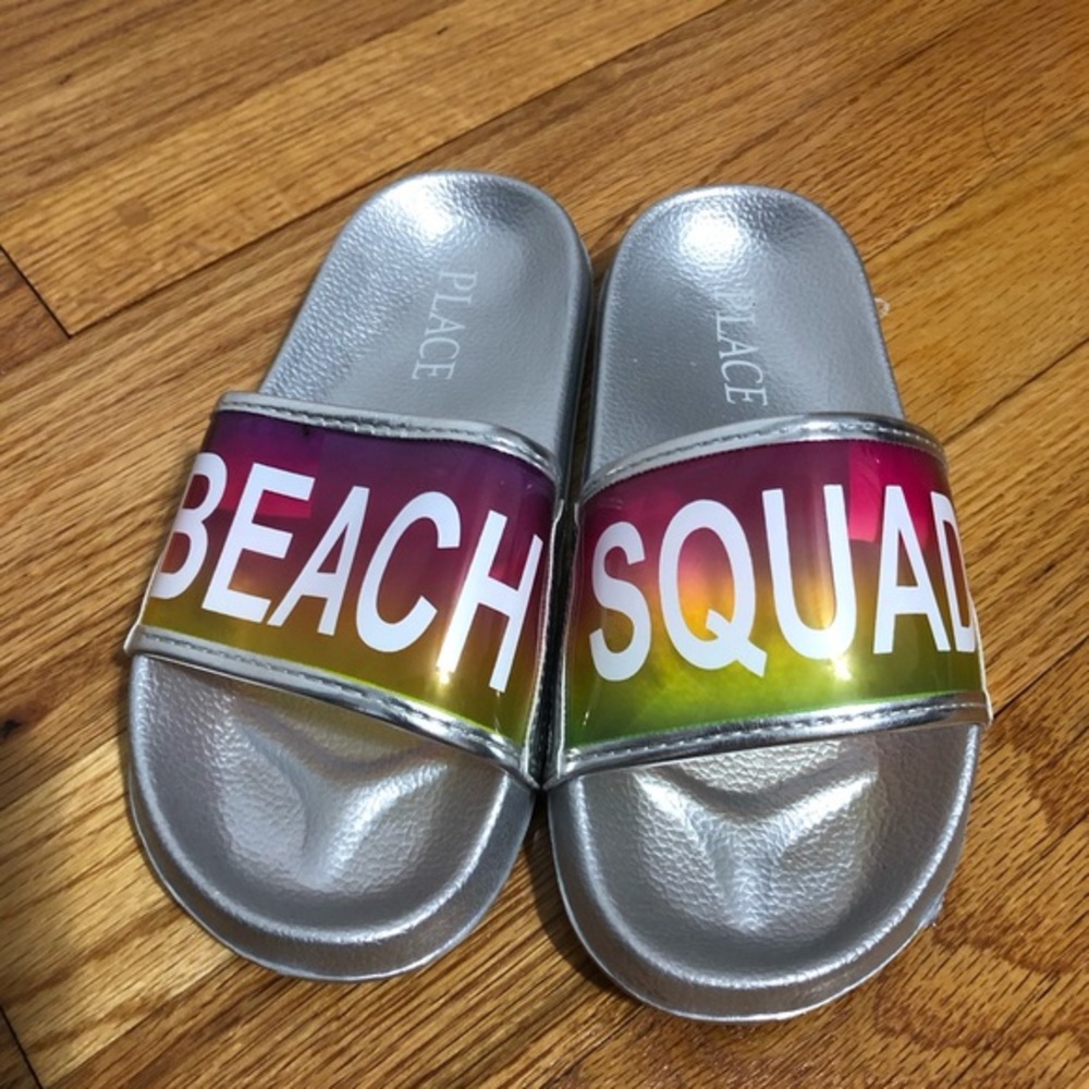 Beach Squad children’s place beach slip‎ on slide sandals girls size 12 NWOT